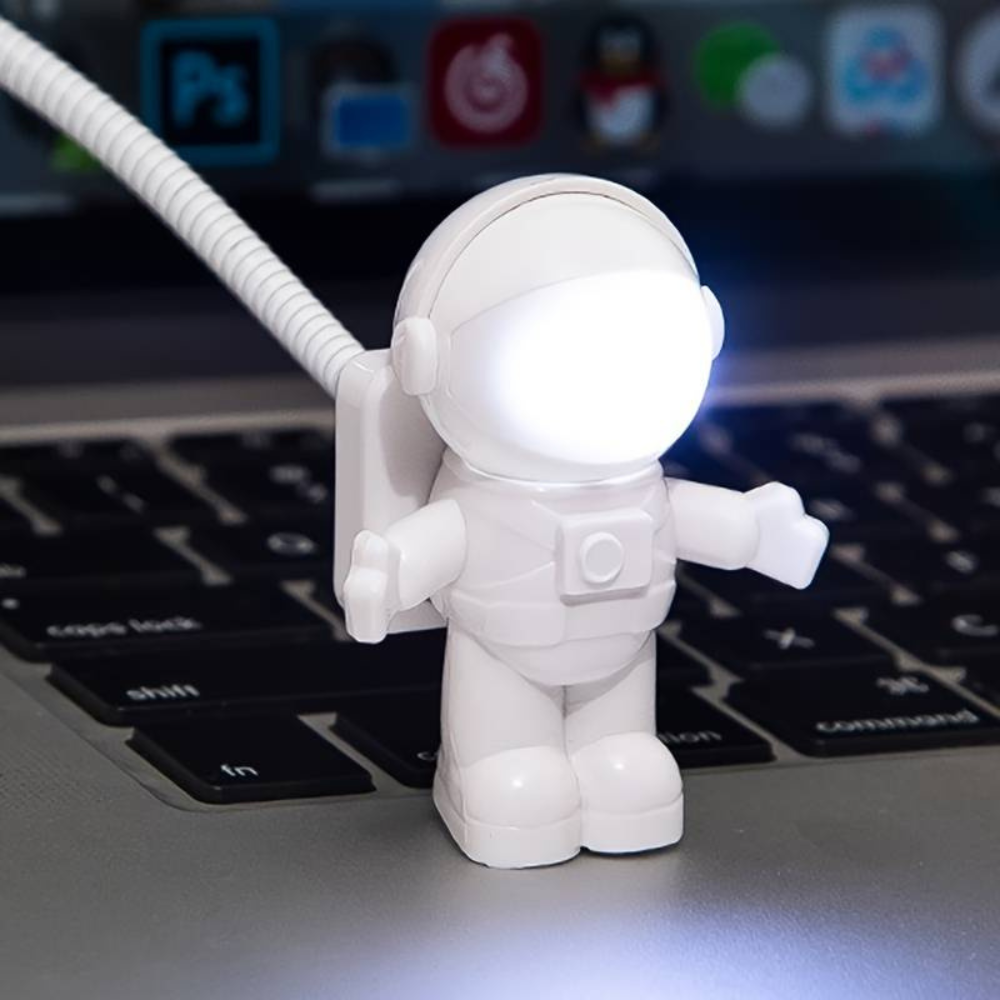 Luminária USB Astronauta Flexível – Luz de Mesa LED para Notebook e Computador