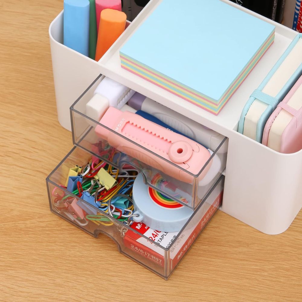 Organizador de Mesa para Papelaria e Escritório – Com 2 Gavetas