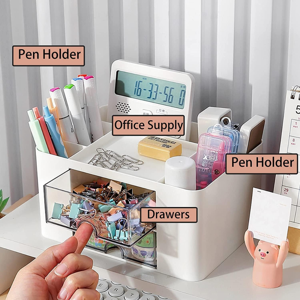 Organizador de Mesa para Papelaria e Escritório – Com 2 Gavetas