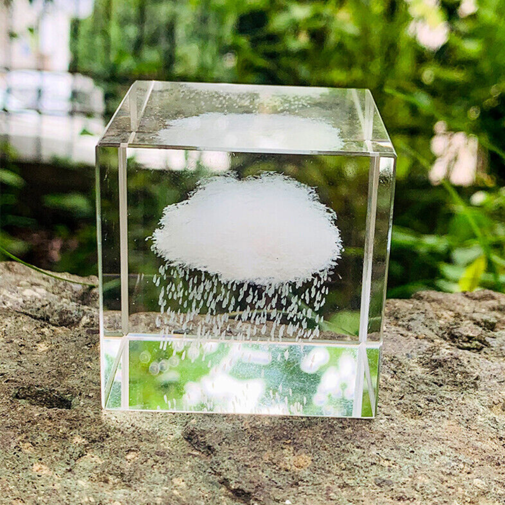Cubo de Cristal Decorativo Crystal Rain – Nuvem de Chuva em Miniatura 4x4cm