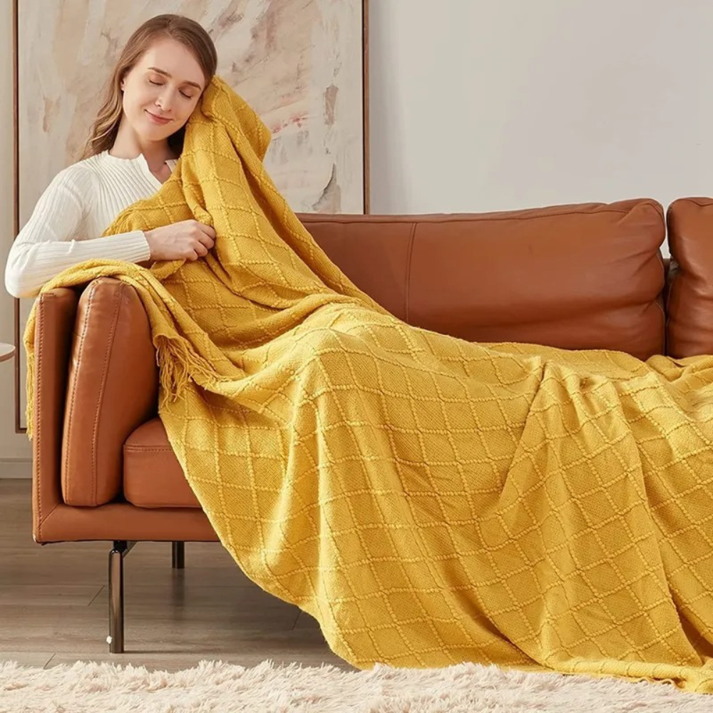 Manta Decorativa para Sofá Sunset Siesta – Com Franjas e Ultra Macia