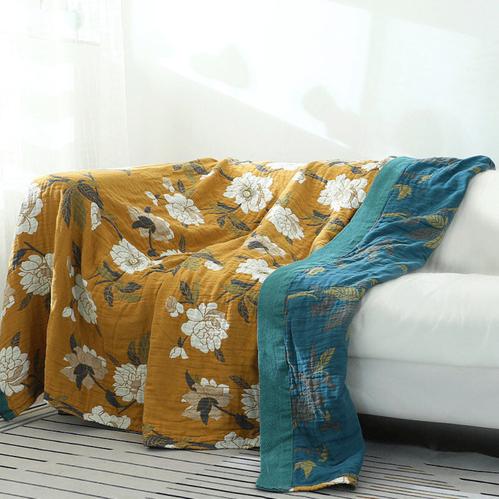 Colcha Floral Reversível Sunshine – Gaze de Algodão Premium