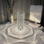 Luminária de Cristal com Padrão de Rosa – Touch USB com Projeção de Luz Diamante