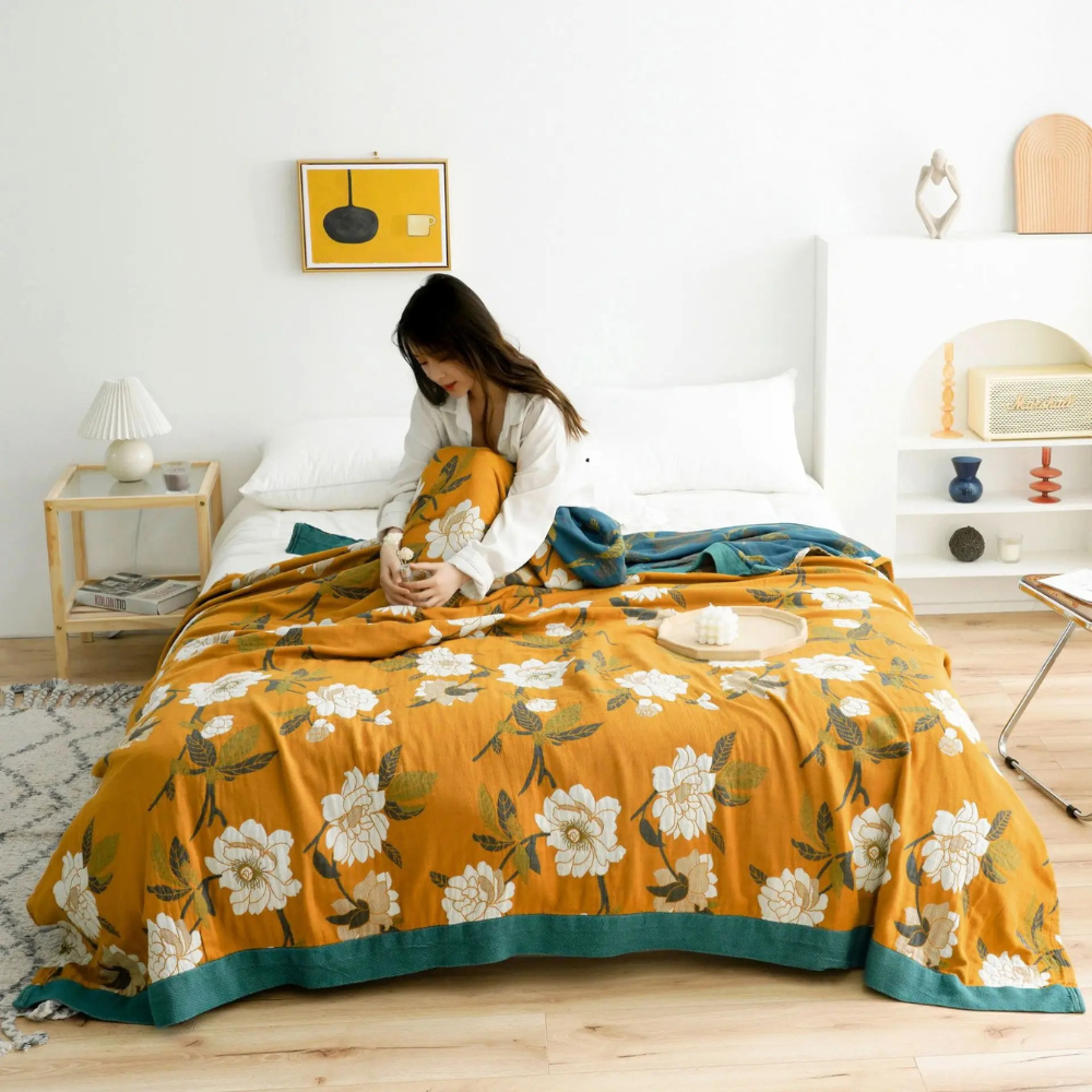 Colcha Floral Reversível Sunshine – Gaze de Algodão Premium