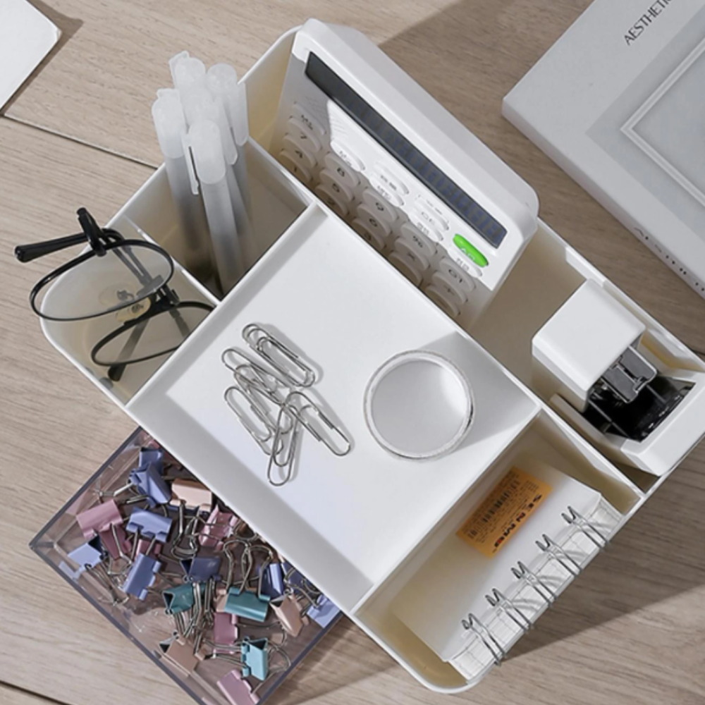Organizador de Mesa para Papelaria e Escritório – Com 2 Gavetas