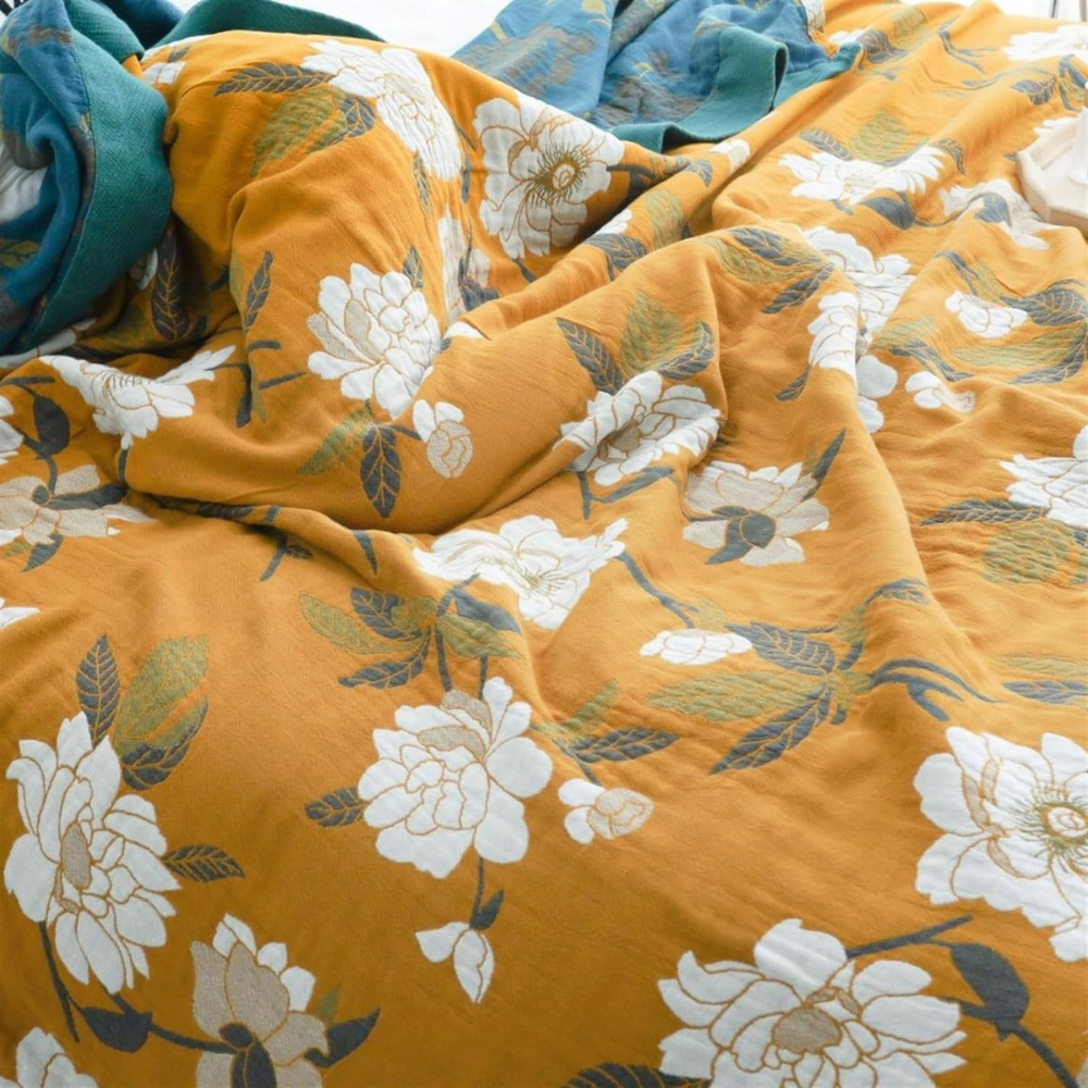 Colcha Floral Reversível Sunshine – Gaze de Algodão Premium