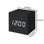 Relógio de Mesa LED Cubo em Madeira – Digital com Display de Temperatura e Data