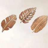 Kit 3 Folhas Decorativas de Parede em Madeira – Escultura Boho Natural