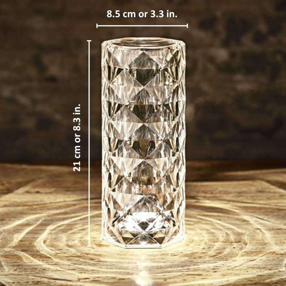 Luminária de Cristal com Padrão de Rosa – Touch USB com Projeção de Luz Diamante