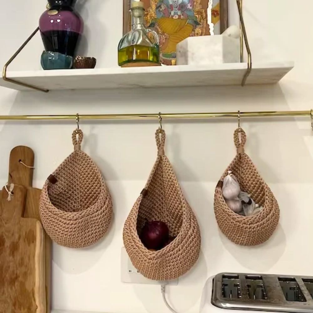 Kit 3 Cestas Suspensas de Corda de Algodão – Organizador Natural para Parede e Cozinha