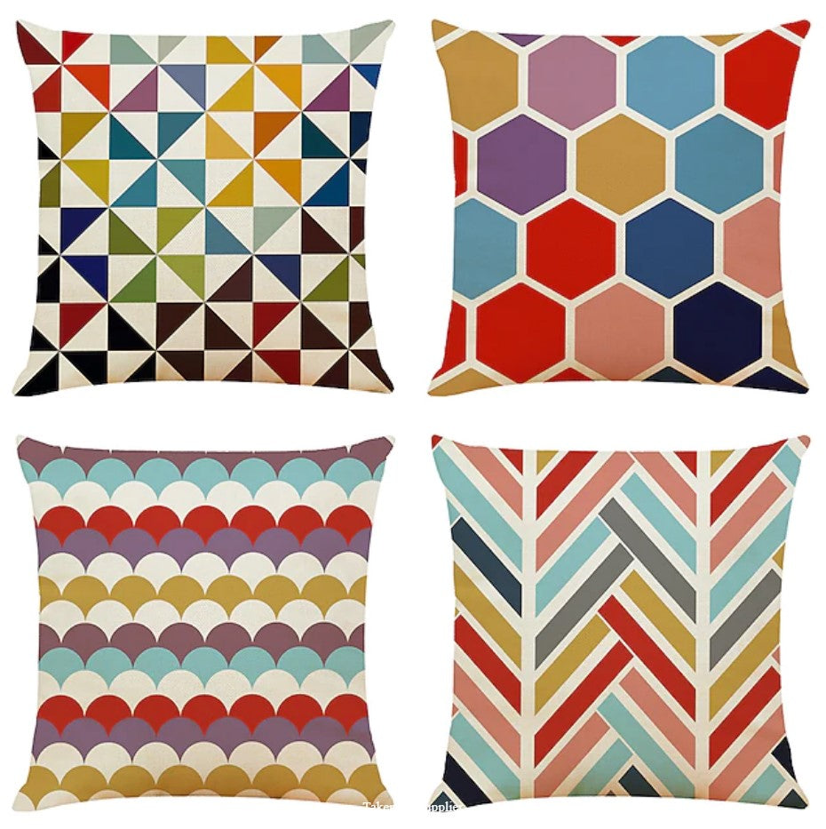 Capas de Almofada Geométricas Coloridas – Kit 4 Peças 45x45cm