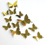 Kit 12 Borboletas Decorativas de Parede em Acrílico Espelhado Dourado