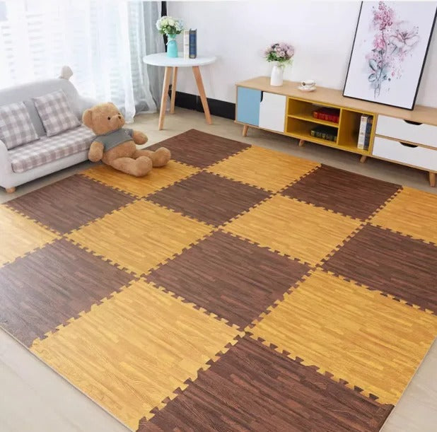 Tapete Puzzle de EVA com Efeito Madeira – Kit 8 ou 16 Peças 30x30cm
