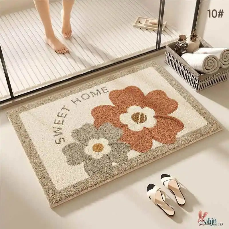 Tapete Absorvente "Sweet Home" com Flores em Relevo – Para Porta e Banheiro 4 Tamanhos