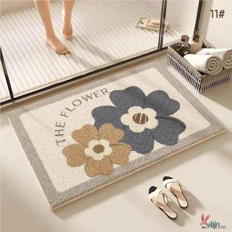 Tapete Absorvente "Sweet Home" com Flores em Relevo – Para Porta e Banheiro 4 Tamanhos