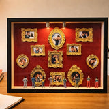 Mini Museu DIY de Memórias – Caixa com Molduras Douradas e Estatuas Miniatura