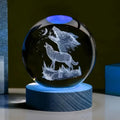 Bola de Cristal com Gravação 3D Lobo Uivando