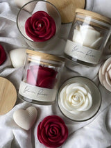 Vela Aromática de Rosa em Copo de Vidro com Tampa de Madeira – Fragrância Floral