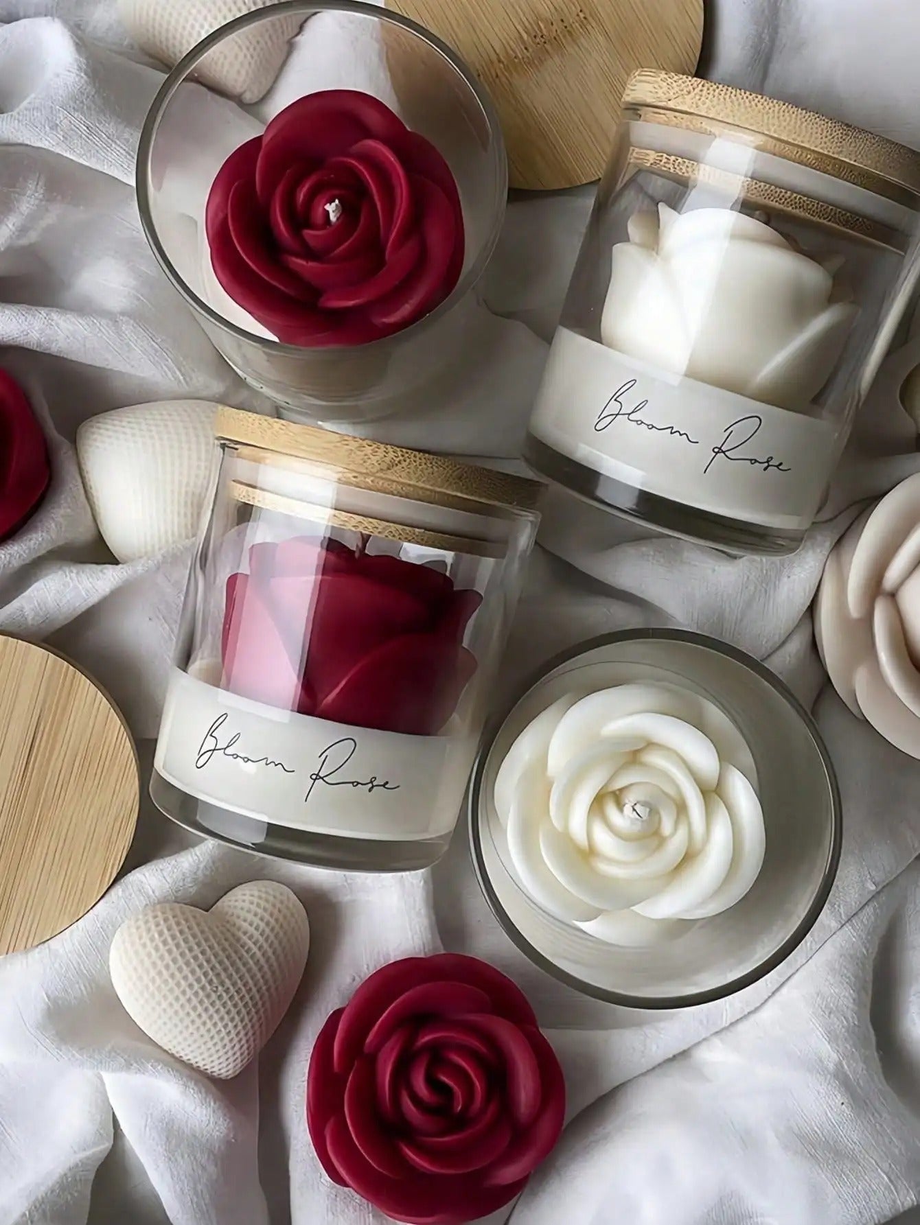 Vela Aromática de Rosa em Copo de Vidro com Tampa de Madeira – Fragrância Floral