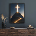 Quadro Decorativo Religioso – Cruz no Topo da Montanha, Pintura em Tela