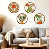 Kit 4 Quadros Redondos de Madeira Oca Boho