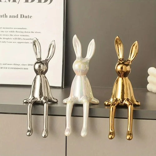 Estatueta Decorativa de Coelho Sentado em Cerâmica – Luxo High-End 21cm