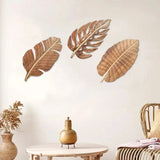 Kit 3 Folhas Decorativas de Parede em Madeira – Escultura Boho Natural