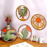 Kit 4 Quadros Redondos de Madeira Oca Boho