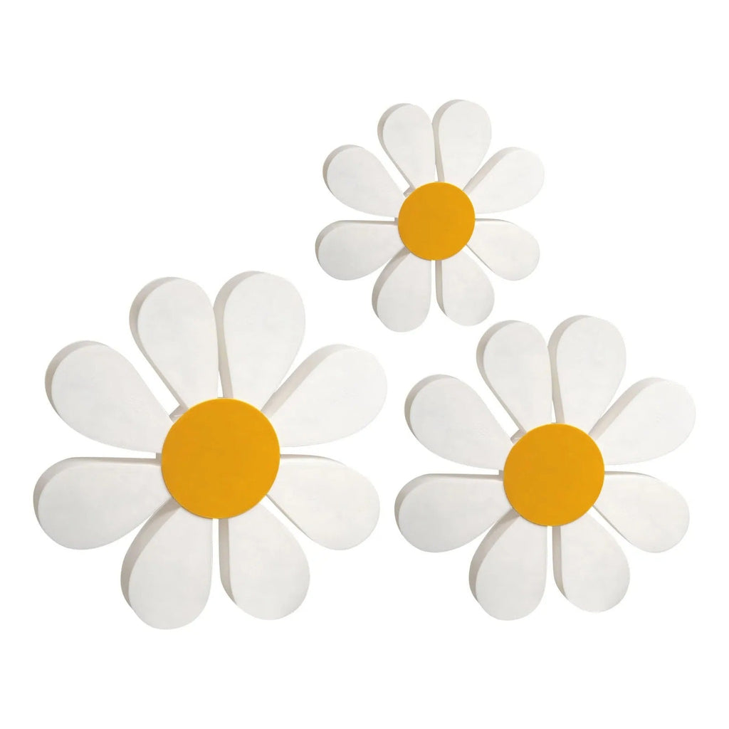 Kit 3 Margaridas Decorativas em Madeira – Ornamento Floral Vintage para Mesa e Parede