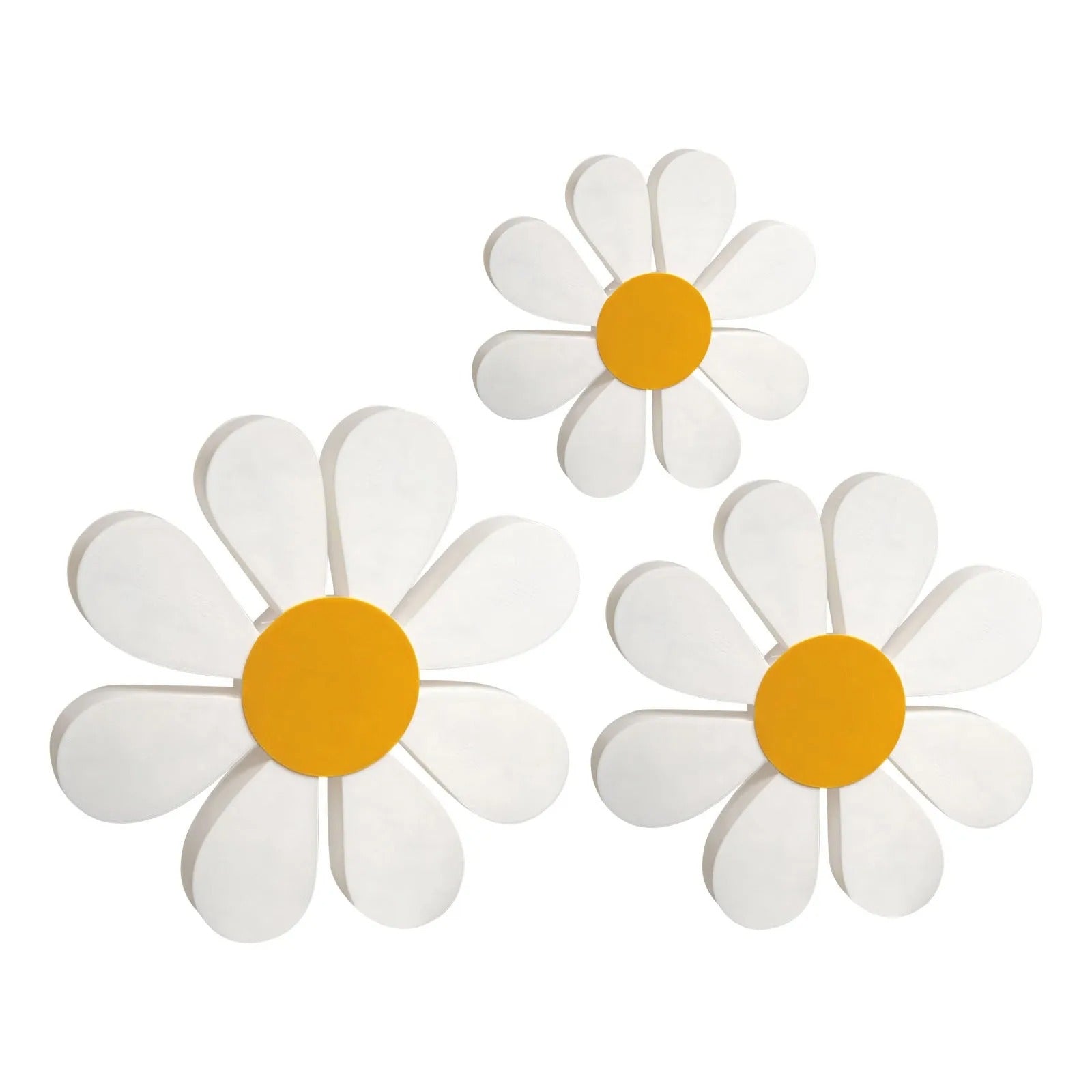 Kit 3 Margaridas Decorativas em Madeira – Ornamento Floral Vintage para Mesa e Parede