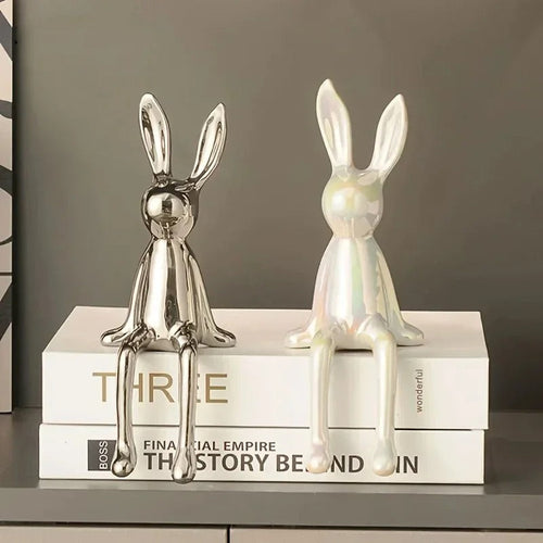 Estatueta Decorativa de Coelho Sentado em Cerâmica – Luxo High-End 21cm