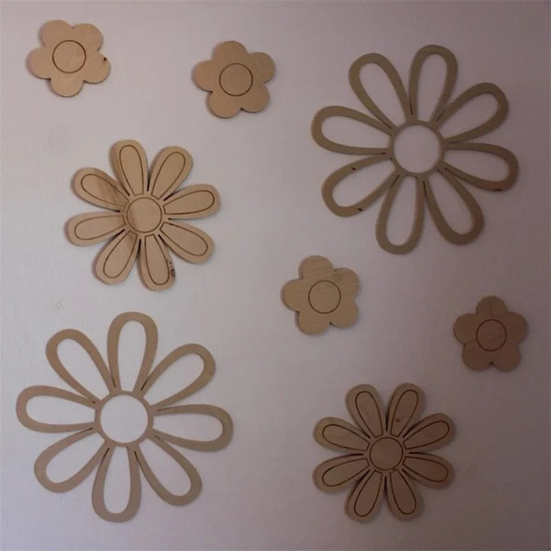 Kit 8 Margaridas Decorativas de Madeira para Parede