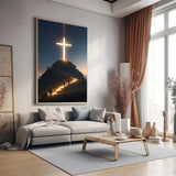 Quadro Decorativo Religioso – Cruz no Topo da Montanha, Pintura em Tela