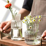 Vaso de Vidro Transparente Listrado – Decoração Floral e Hidropônica