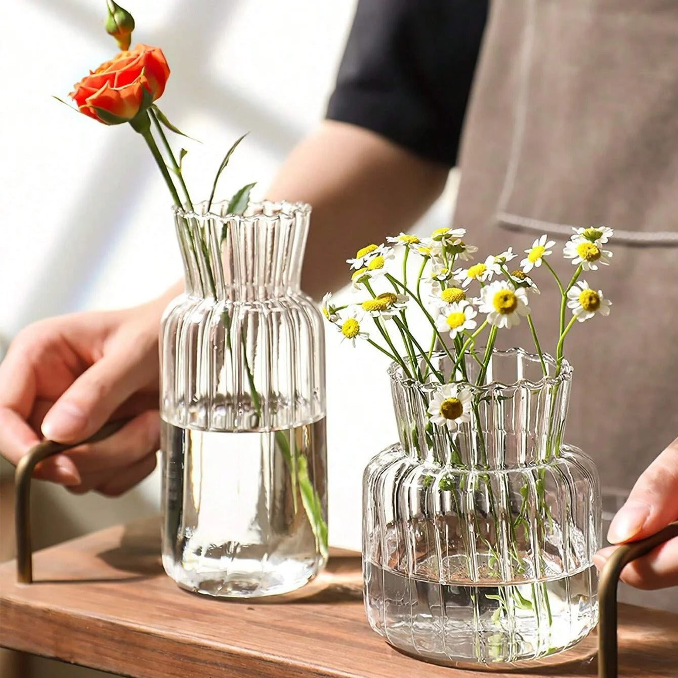 Vaso de Vidro Transparente Listrado – Decoração Floral e Hidropônica