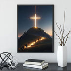 Quadro Decorativo Religioso – Cruz no Topo da Montanha, Pintura em Tela