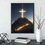 Quadro Decorativo Religioso – Cruz no Topo da Montanha, Pintura em Tela