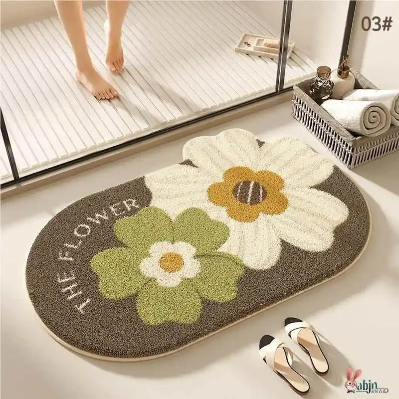 Tapete Absorvente "Sweet Home" com Flores em Relevo – Para Porta e Banheiro 4 Tamanhos