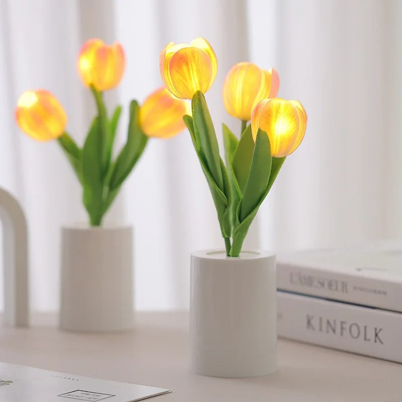 Luminária de Mesa Tulipa LED Recarregável – 3 Cores com Toque Sensitivo