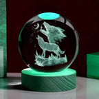 Bola de Cristal com Gravação 3D Lobo Uivando