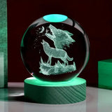 Bola de Cristal com Gravação 3D Lobo Uivando