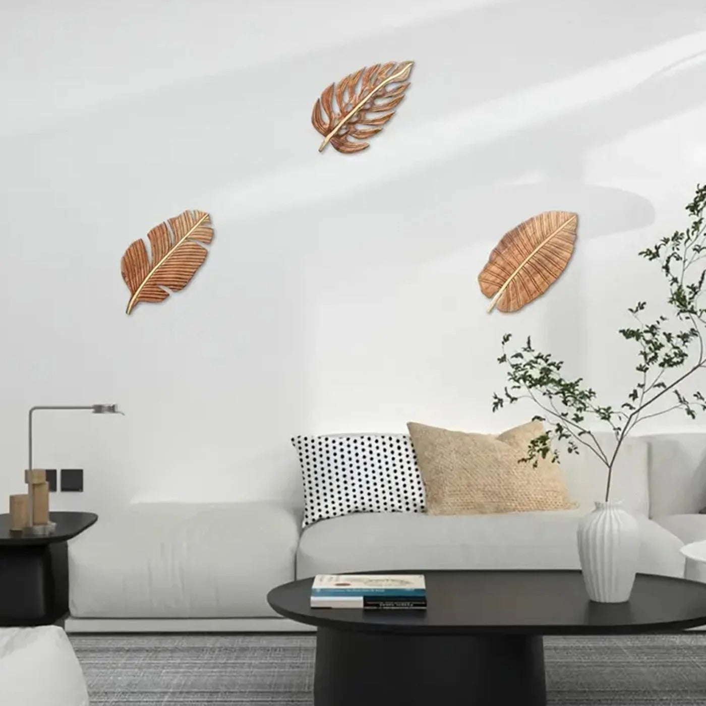 Kit 3 Folhas Decorativas de Parede em Madeira – Escultura Boho Natural