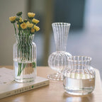 Vaso de Vidro Transparente Listrado – Decoração Floral e Hidropônica