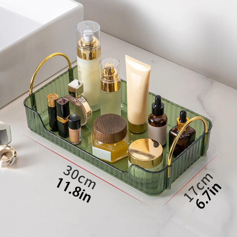 Organizador de Maquiagem e Skincare com Alça Dourada