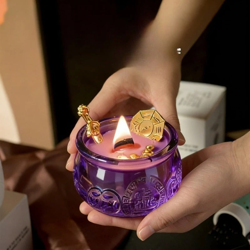Vela Aromática Cornucópia em Pote de Vidro Roxo