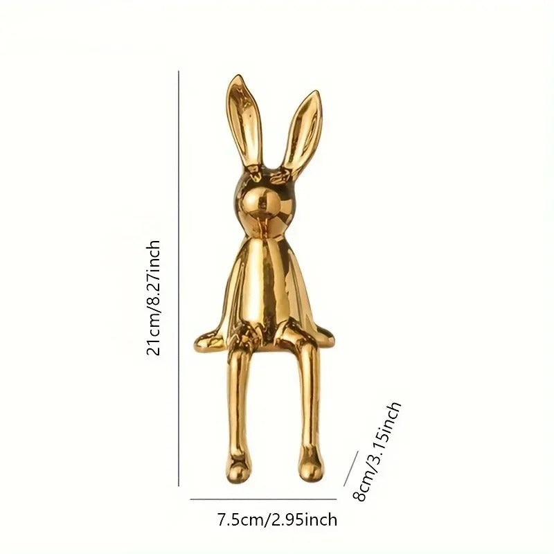 Estatueta Decorativa de Coelho Sentado em Cerâmica – Luxo High-End 21cm