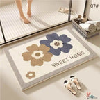 Tapete Absorvente "Sweet Home" com Flores em Relevo – Para Porta e Banheiro 4 Tamanhos