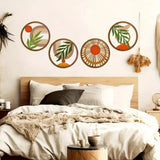 Kit 4 Quadros Redondos de Madeira Oca Boho