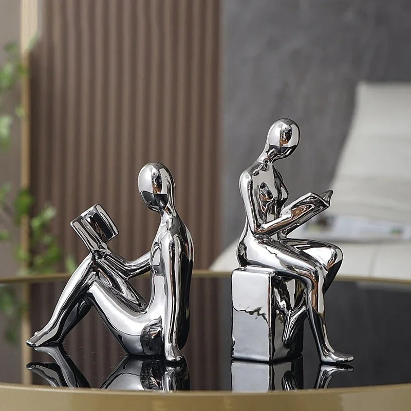 Kit 2 Esculturas Figura Leitora – Enfeite Decorativo Moderno