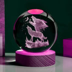 Bola de Cristal com Gravação 3D Lobo Uivando